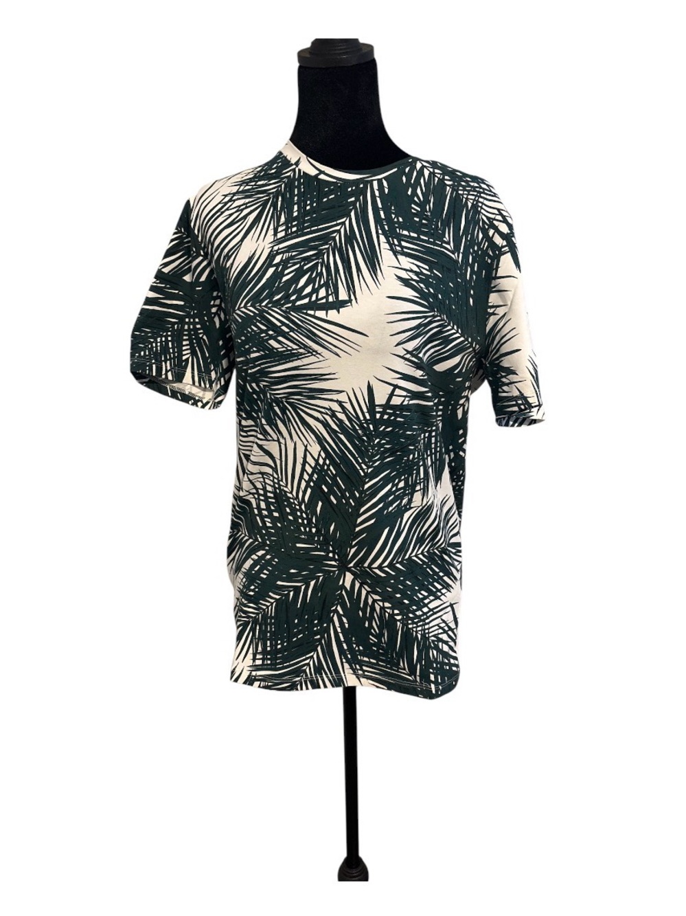 Express Tropical Palm Print Stretch Tee Shirt Men’s Modern Resortwear